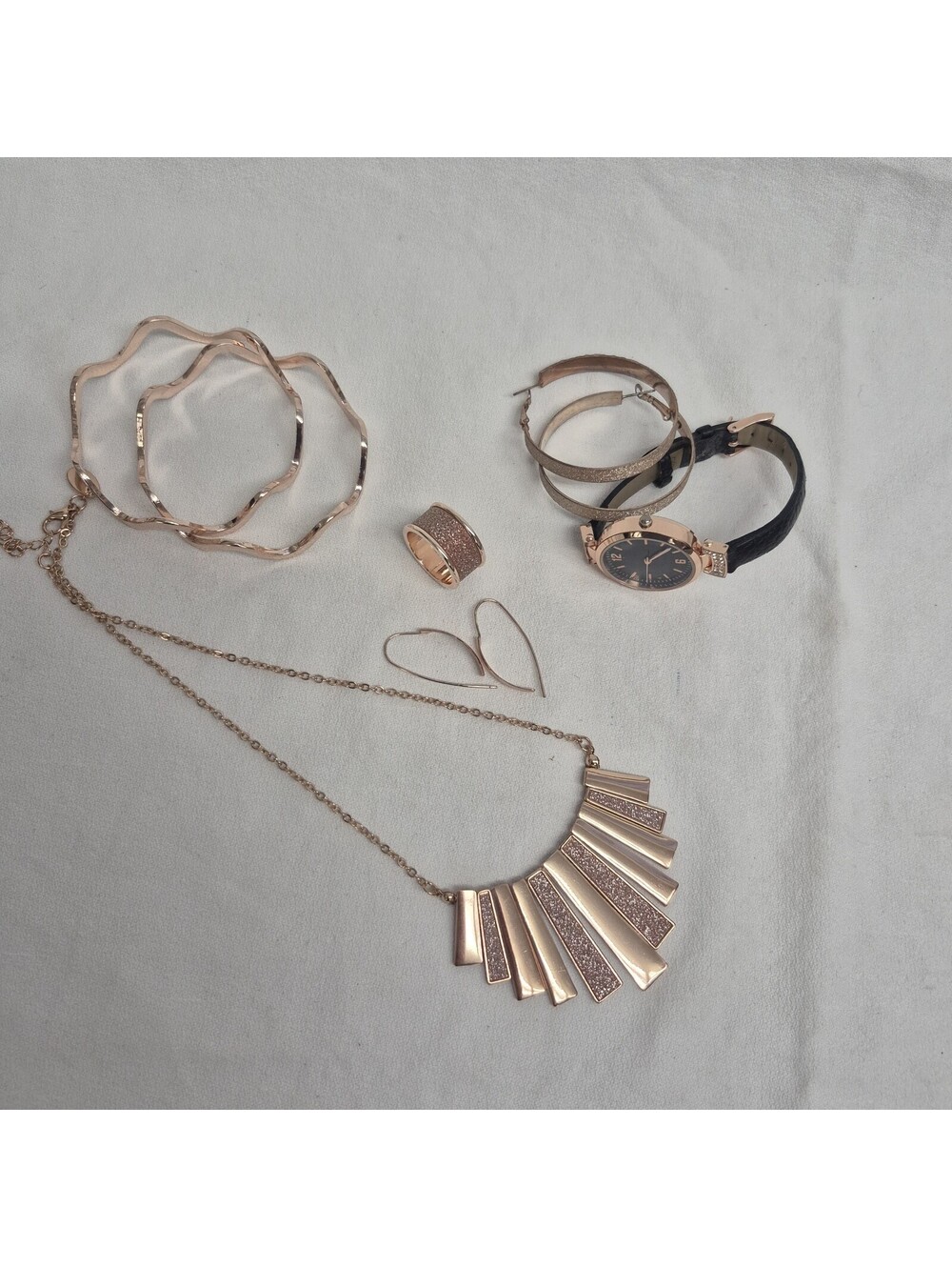 Charming Charley Set Rose Sparkle-Ring Sz 9, Earrings, Watch, Necklace, Bracelet